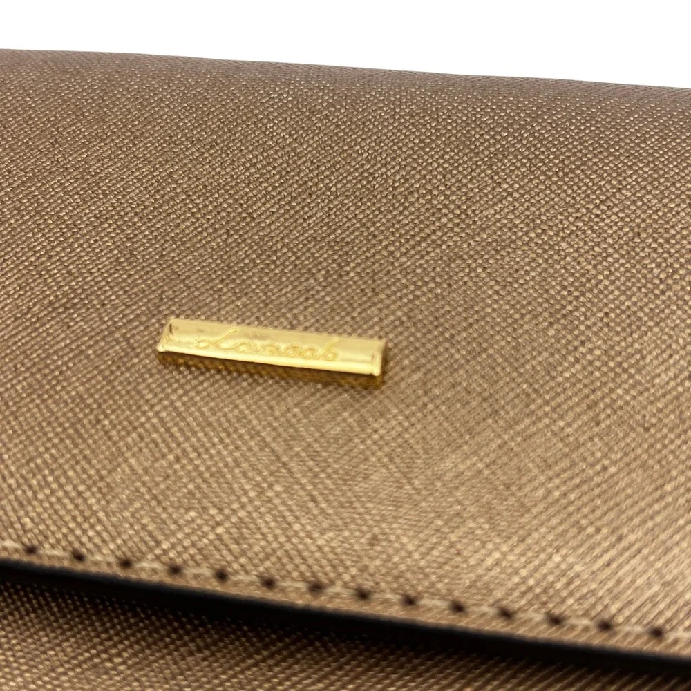 Lovevook Metallic Bronze Saffiano Vegan Leather Wristlet Clutch Bag Gold Tone